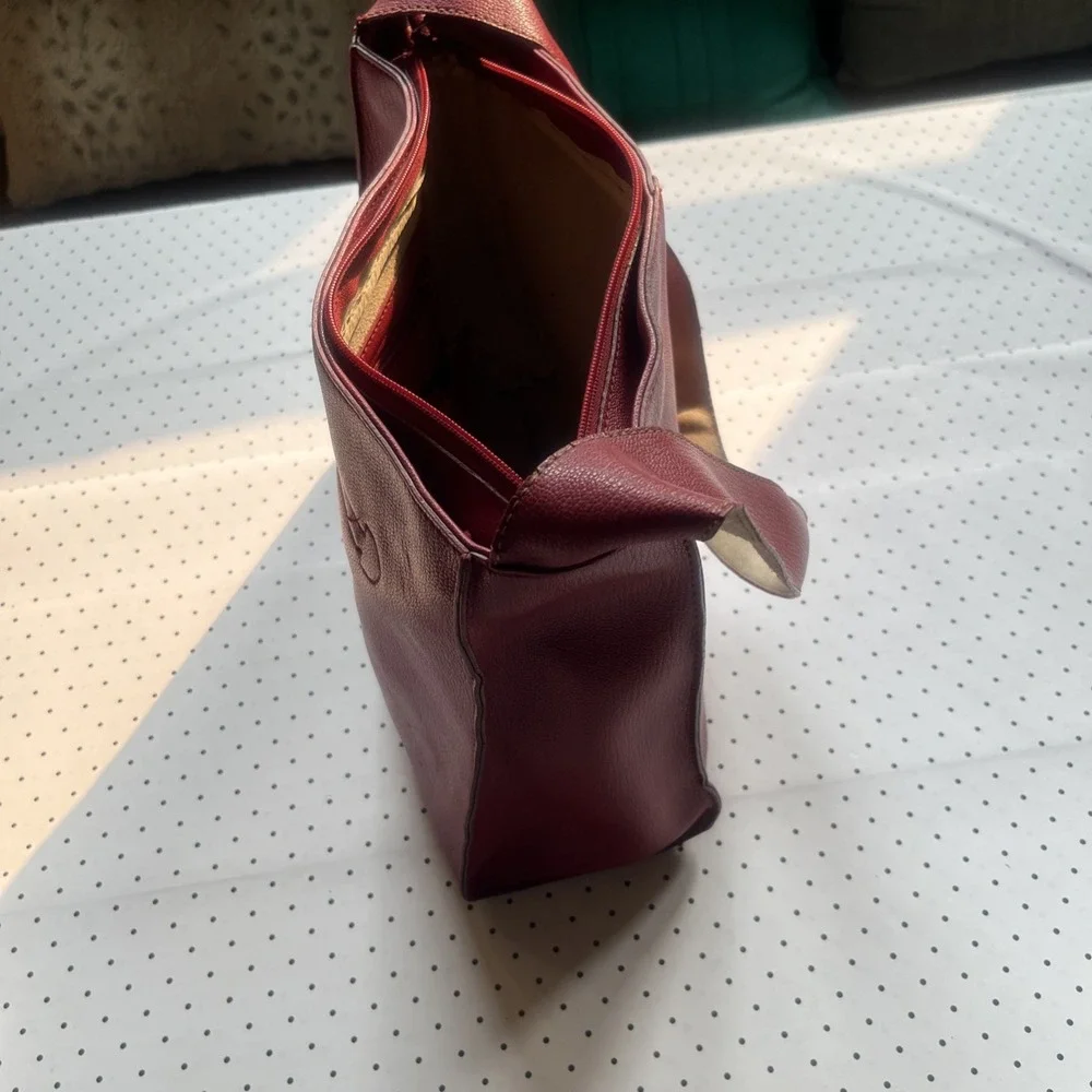 Vintage 90s Cherry Red Leather Hobo Shoulder Bag Minimalist Purse